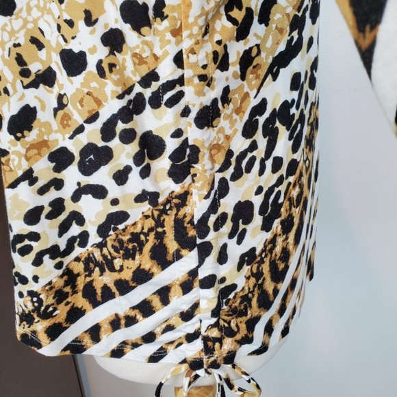 Ruby Rd. Soft Striped Animal Print Embellished Neck Side Drawstring Top Size L - Picture 5 of 9